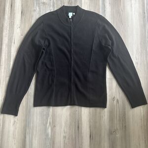 Shu Shu Ladies Black Ribbed Sweater Full Zipper Size Large